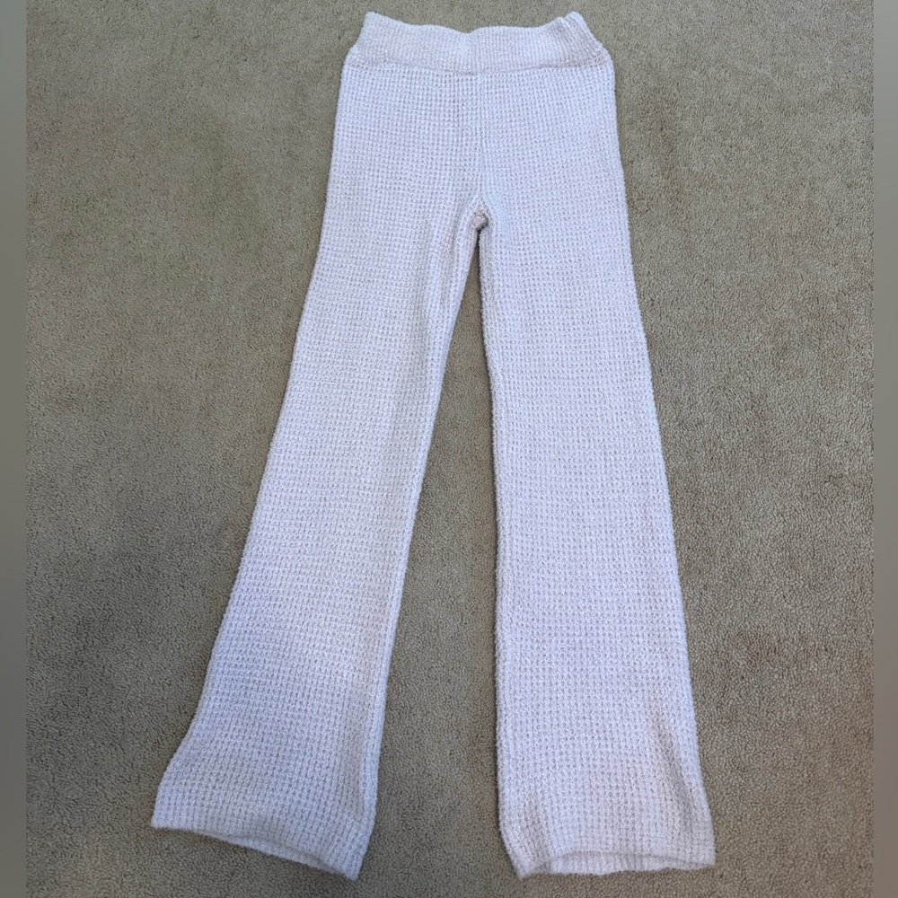 pink waffle knit fuzzy flare pants